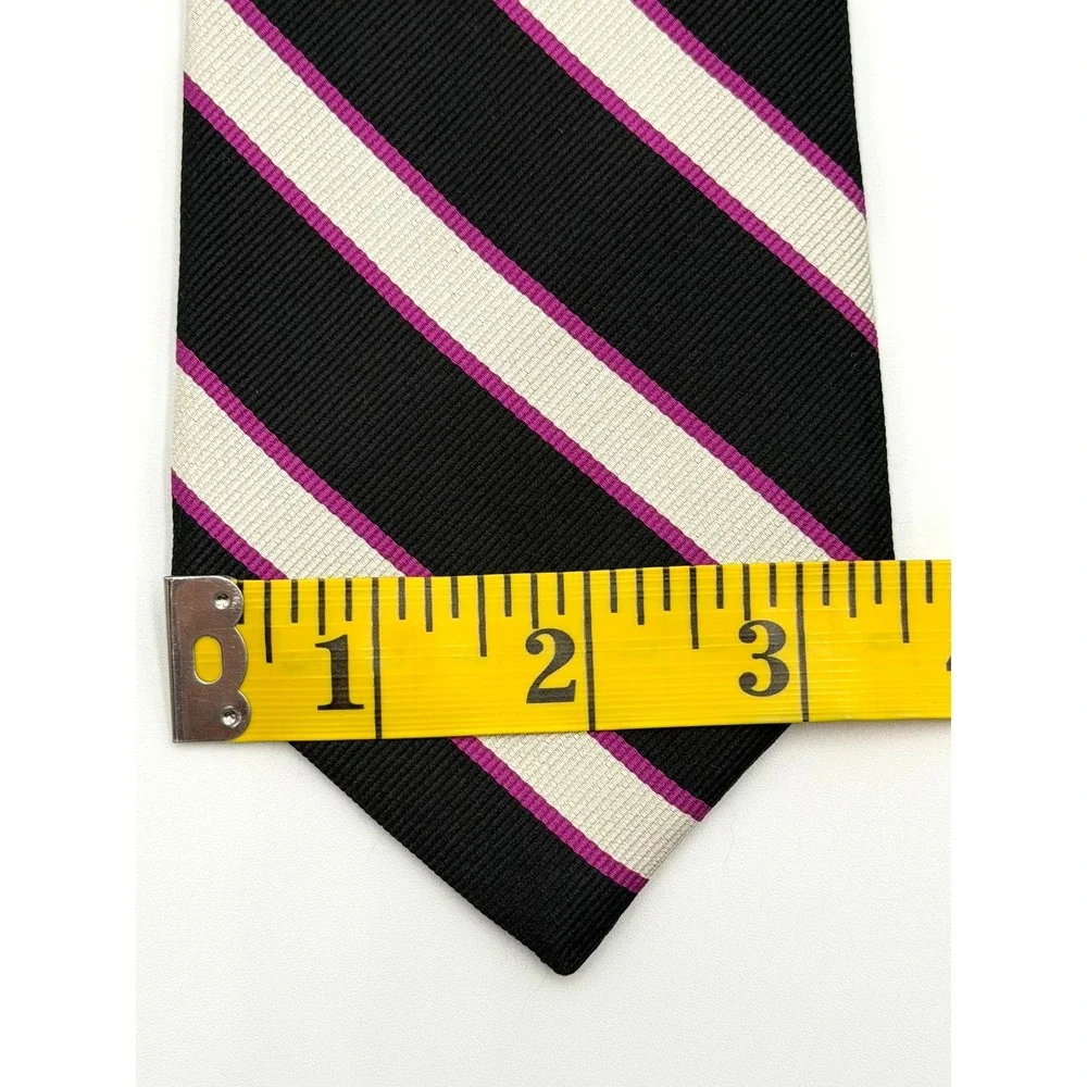 IZOD 100% Repp Silk Necktie Mens Black White Pink Diagonal Stripe 59